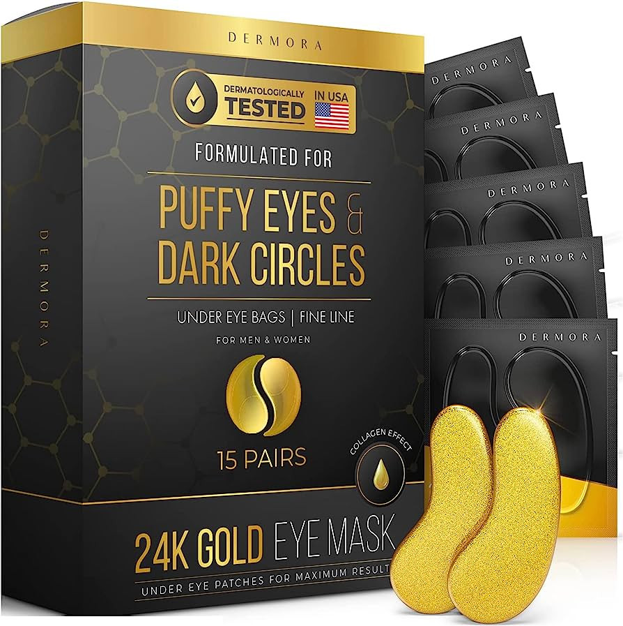 24K Gold Eye Mask– 15 Pairs - Puffy Eyes and Dark Circles Treatments – Look Less Tired and Re... | Amazon (US)