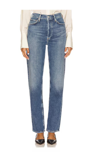 90s Pinch Waist Long High Rise Straight Jeans in Overcast | Revolve Clothing (Global)