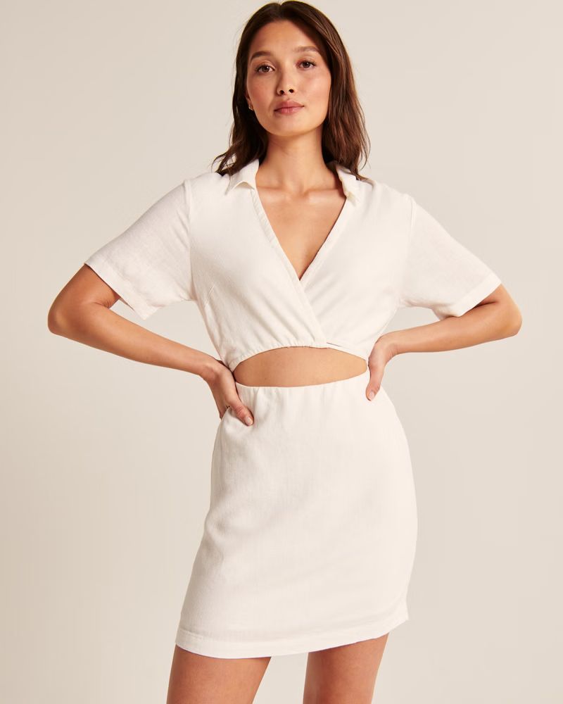 Linen-Blend Cutout Shirt Dress | Abercrombie & Fitch (US)