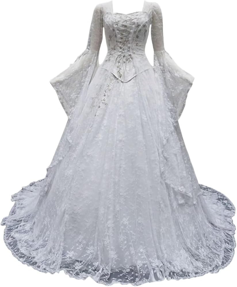 Mouccy Lace Victorian Dresses for Women Flare Sleeve Medieval Wedding Dress for Bride Tulle Gothi... | Amazon (US)