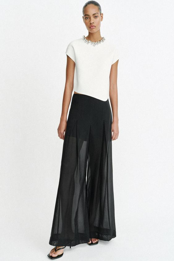 BEADED NECK KNIT TOP | Zara US