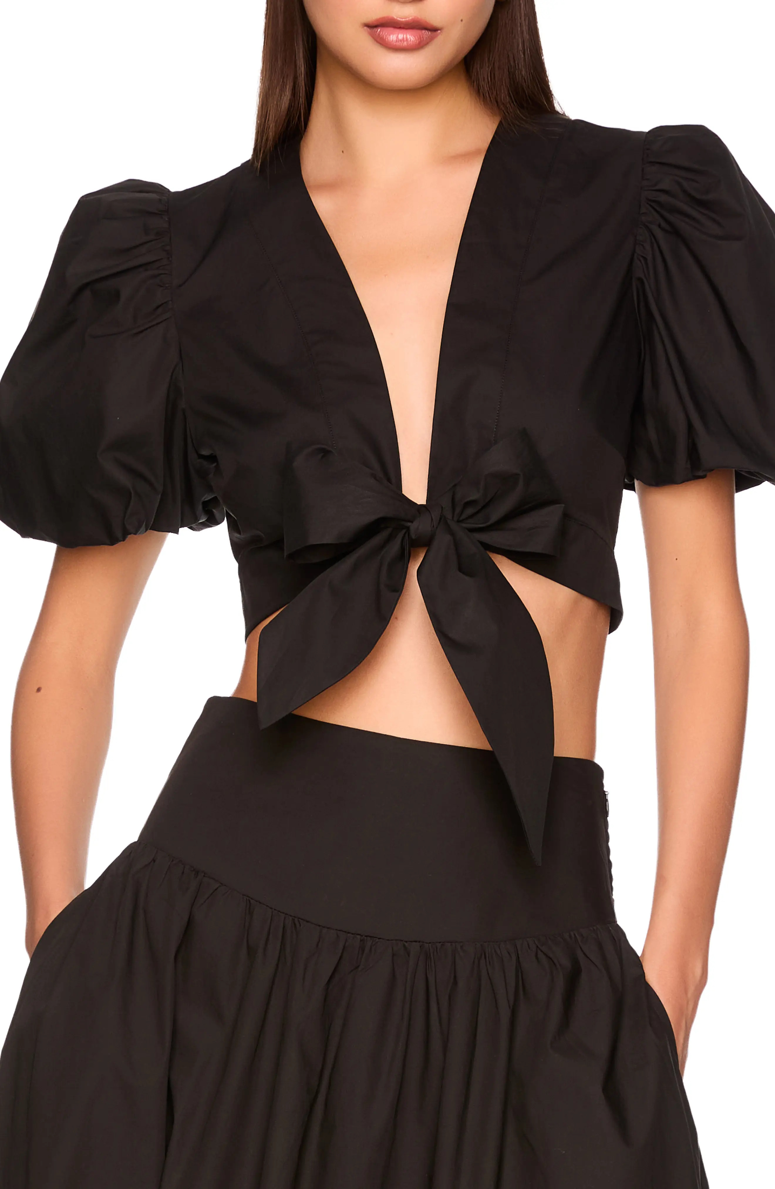 Bubble Sleeve Tie Front Cotton Poplin Top (Women) | Nordstrom | Nordstrom