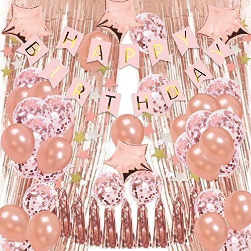 Finypa Rose Gold Birthday Decorations Huge Happy Birthday Banner,3.2x6.5ft Foil Curtains for Girl... | Amazon (US)