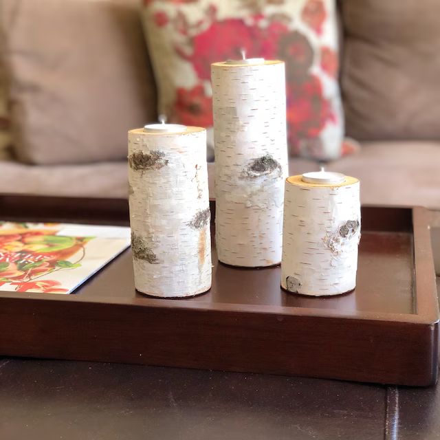 Real Birch Log Candle Holder Set (3) | Etsy (US)