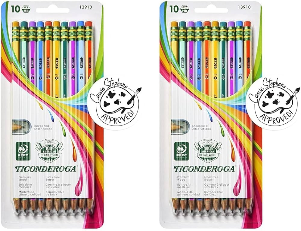 Ticonderoga® Striped Wood Pencils, 2 Soft Lead, Assorted Colors, Pack of 20 | Amazon (US)