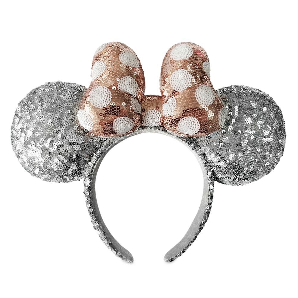 Minnie Mouse Silver Sequined Ear Headband with Rose Gold Bow | Disney Store