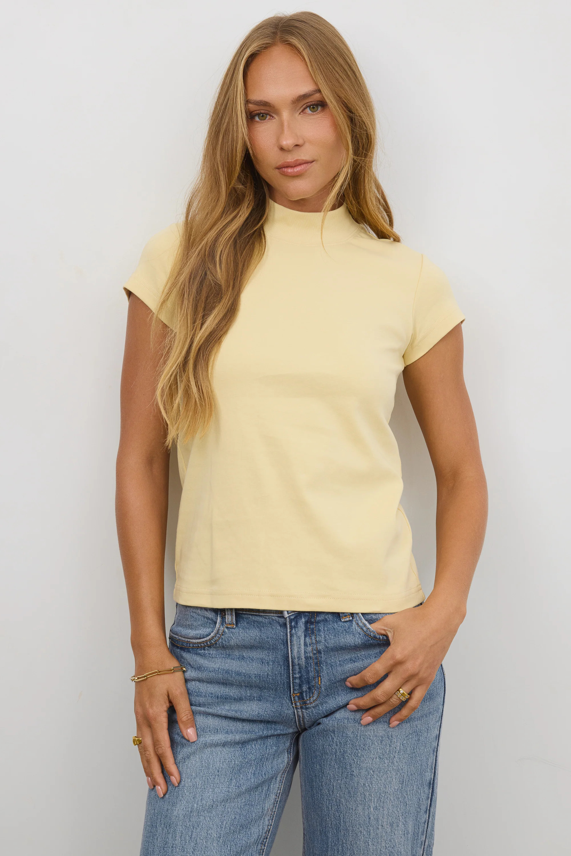 Marley Mock Neck Tee in Yellow | Böhme US