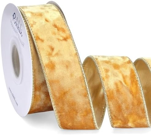 Ribbli Gold Velvet Wired Ribbon 1.5 Inch Metallic Gold Crushed Velvet Christmas Ribbon for Gift W... | Amazon (US)