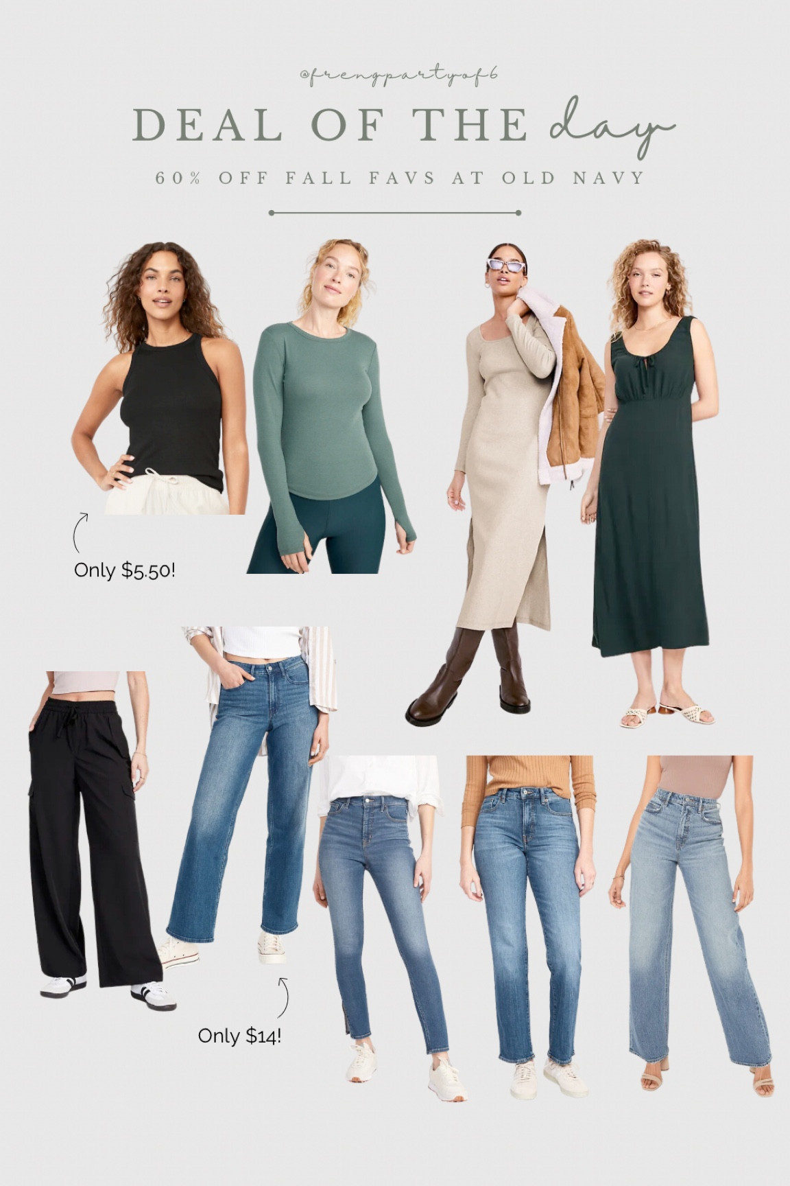 60% off at Old Navy! Amazing deal on fall clothes, including jeans, athletic wear, and dresses. 

#LTKsalealert #LTKfindsunder50 #LTKSeasonal