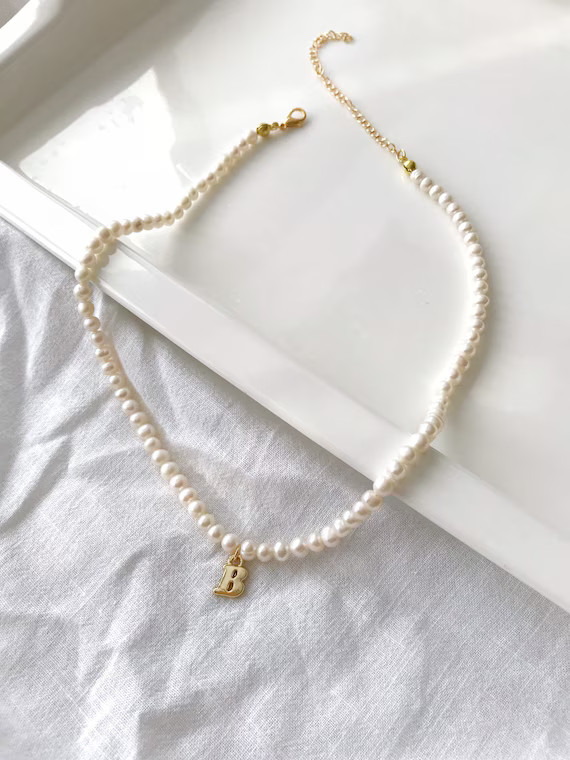 Pearl Necklace, Freshwater Personalized Pearl Necklace, Custom Name Necklace, Pearl Size 4-5 mm | Etsy (US)