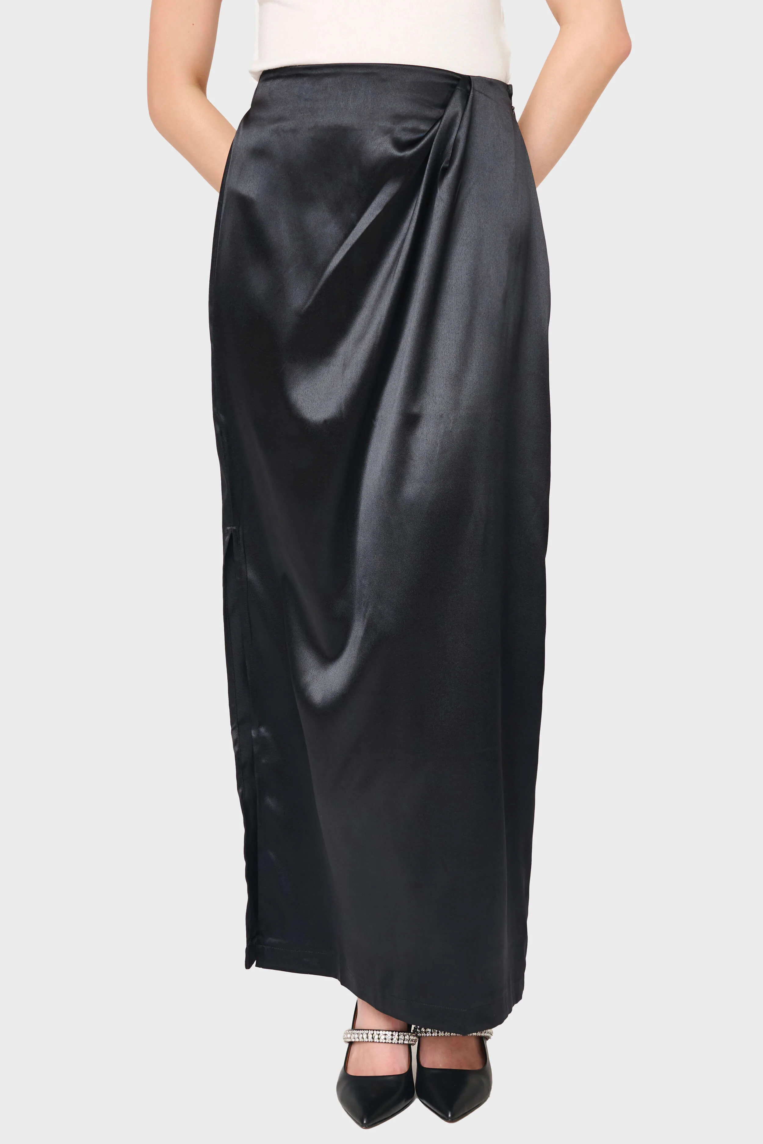 Satin Maxi Skirt With Pleat Details | Gibson