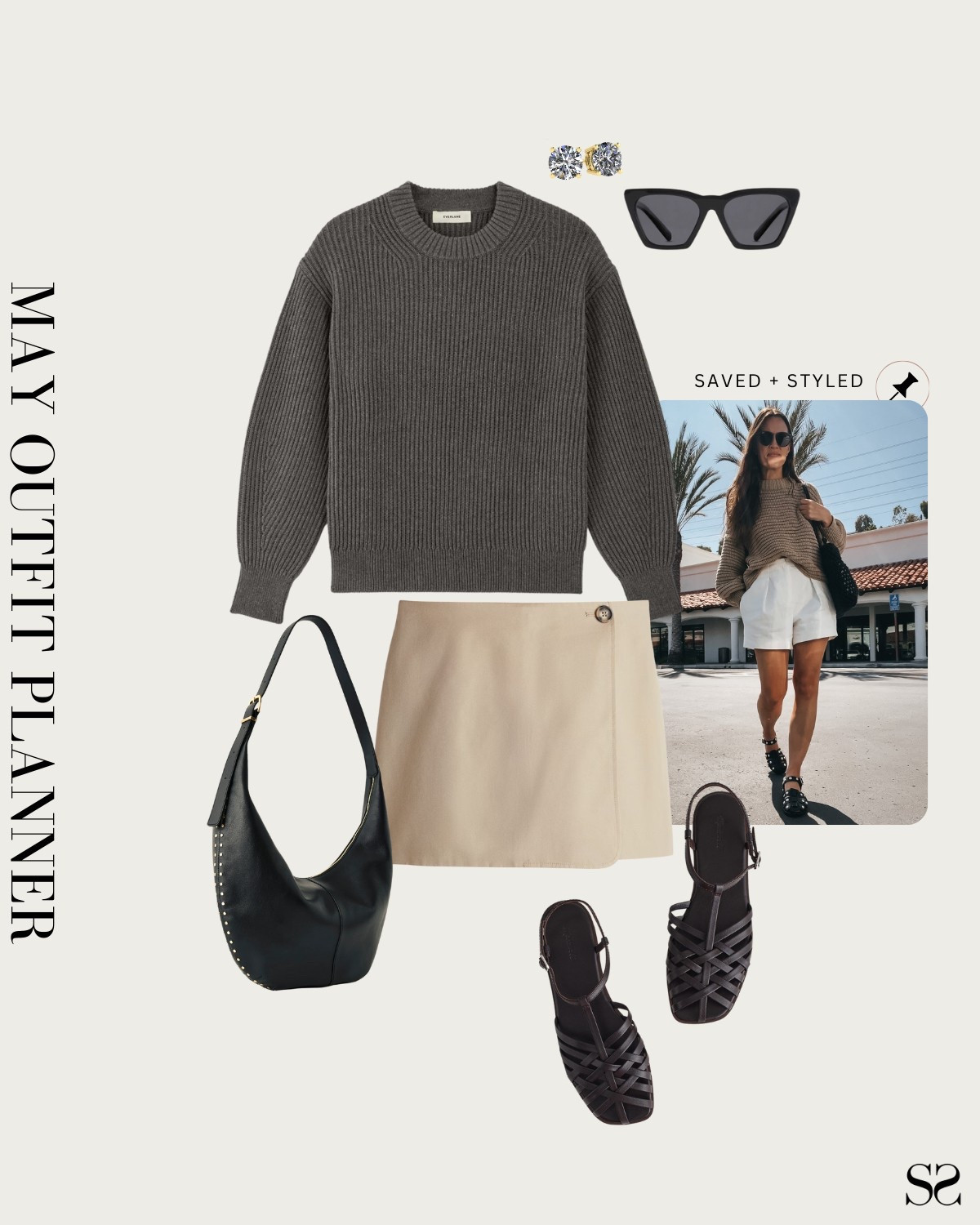 Monthly outfit planner MAY: Spring  looks, saved + styled outfit inspo | crewneck sweater, twill skort, black tote, fisherman sandals 

#springoutfit #casualchic  

Image credit: @natalieborton


#LTKStyleTip