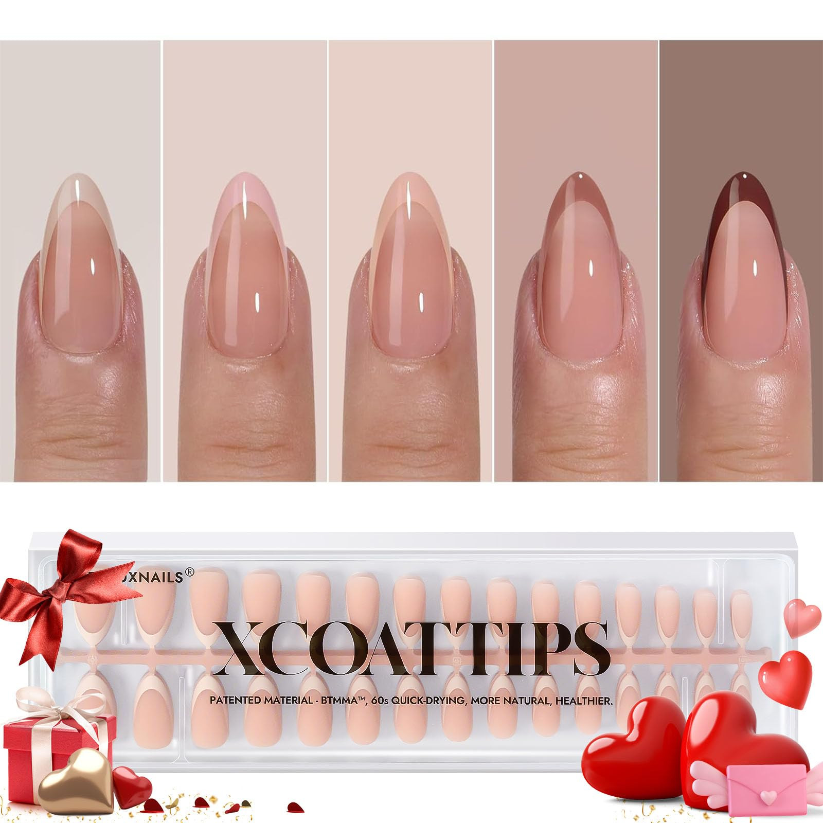 BTArtboxnails XCOATTIPS Press on Nails - French Tip Press on Nails, Medium Almond Nail Tips False... | Amazon (US)