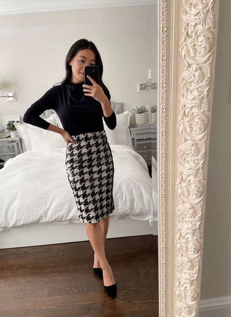 Sale alert: 25% off full-price tops & sweaters with code STYLE25, $35 style finds and extra 50% off sale items // sharing a few petite friendly workwear staples I’ve tried

•AT mockneck top xxs petite - love this as a simple layering piece 
•AT sequins houndstooth pencil skirt 00 petite 
•Suede heels 5.5 - longtime favorite! 

#petite 

#LTKsalealert #LTKunder100 #LTKworkwear