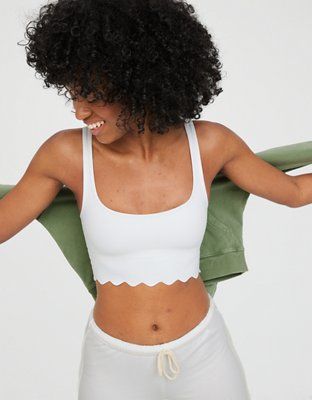 OFFLINE By Aerie Goals Scallop Longline Sports Bra | American Eagle Outfitters (US & CA)