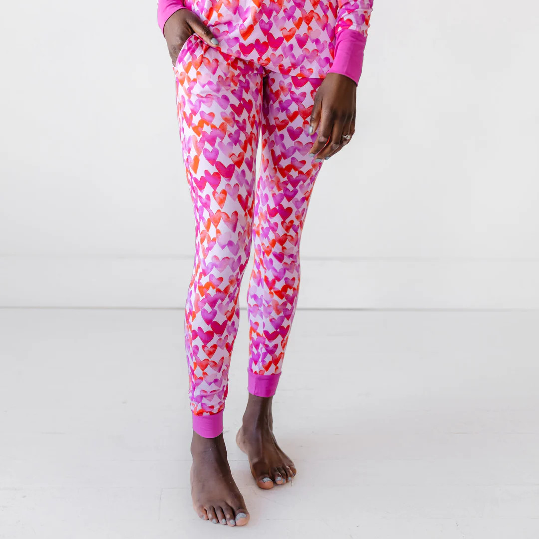 Pink Watercolor Hearts Women's Bamboo Viscose Pajama Pants | Little Sleepies