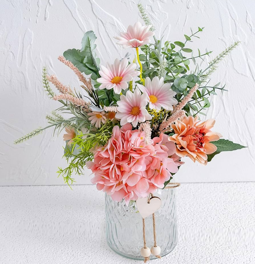 Faux Flowers with Vase, Artificial Silk Flowers in Vase, Plant Eucalyptus, Hydrangea and Gerbera ... | Amazon (US)