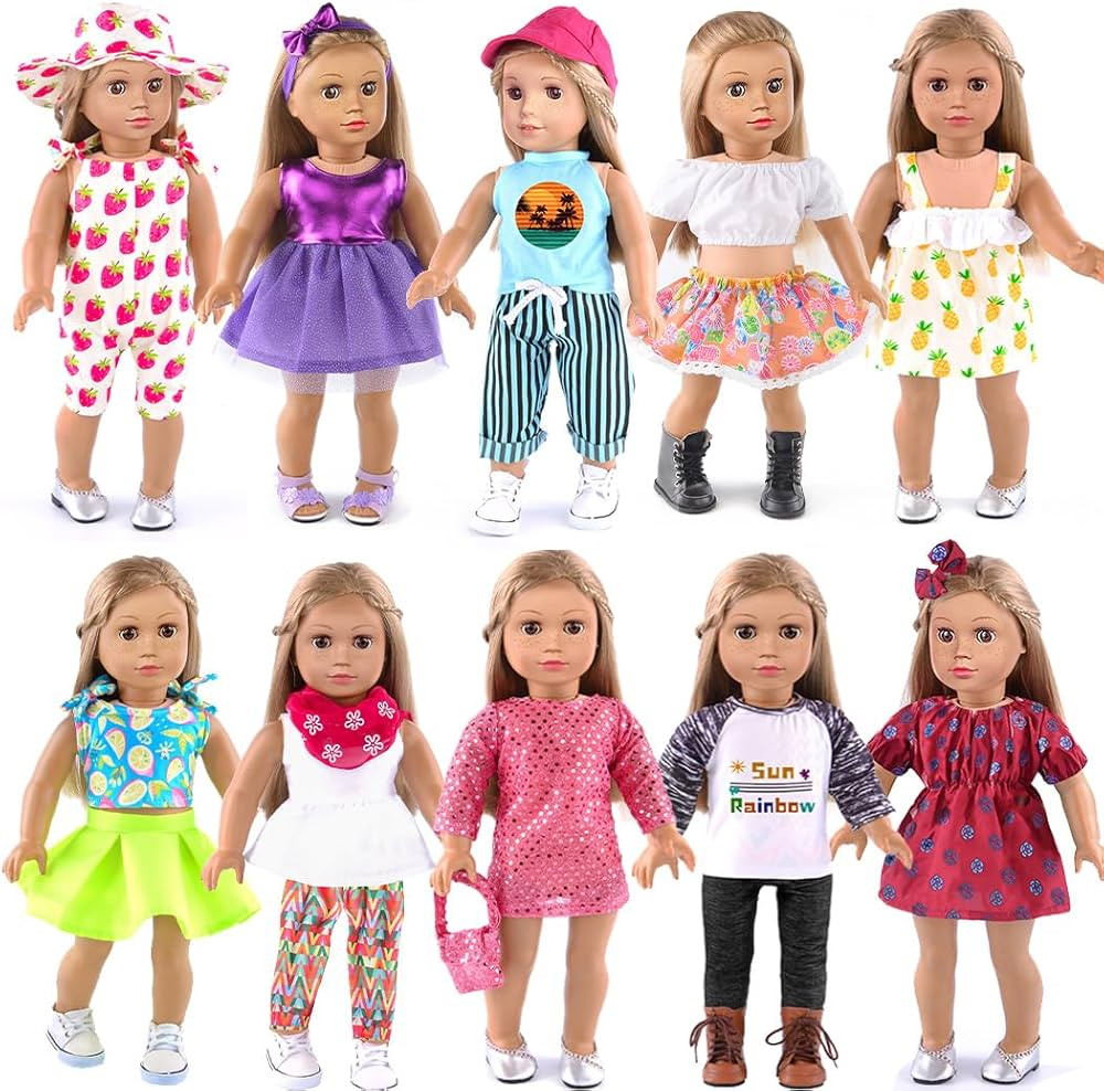ebuddy 10 Sets 18 Inch Doll Clothes and Accessories - Fashion Outfits Fit for 18 inch Dolls 18 In... | Amazon (US)