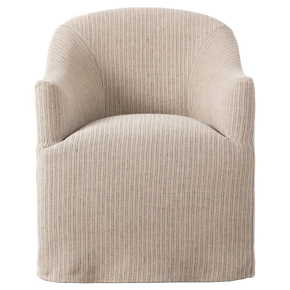 Desiree French Country Beige Striped Slipcovered Dining Arm Chair | Kathy Kuo Home