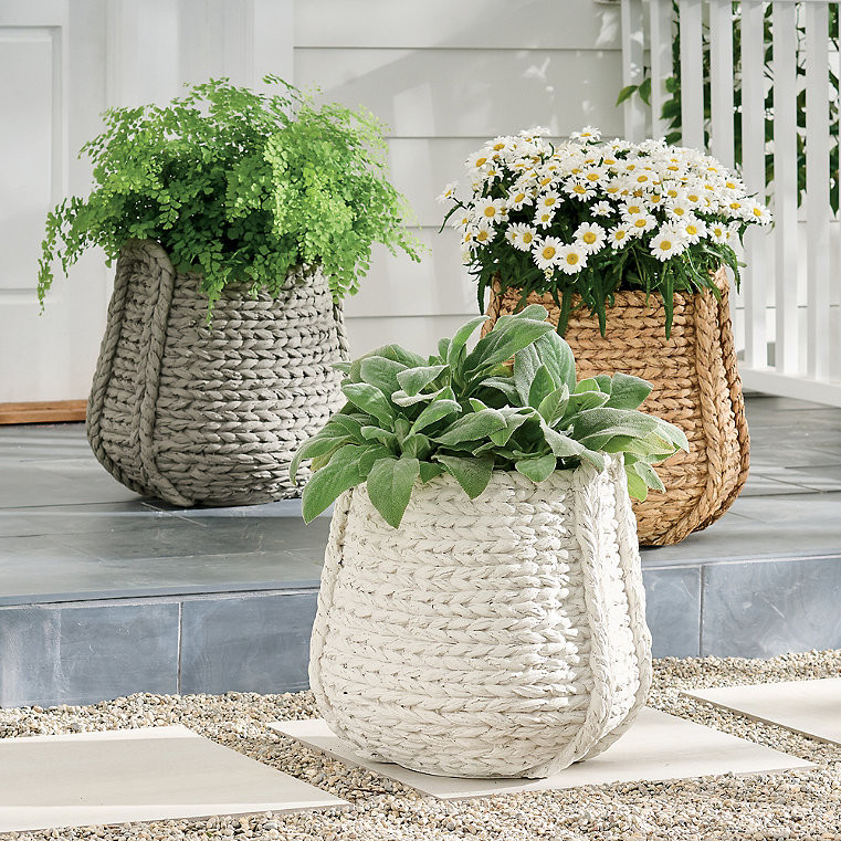 Carved Woven Planter Pots - Gray - Grandin Road | Grandin Road
