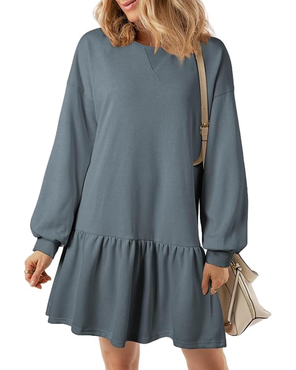 BLENCOT Womens 2025 Fall Long Sleeve Pullover Tops Crewneck Rib Knit Patchwork Sweatshirt Dress C... | Amazon (US)