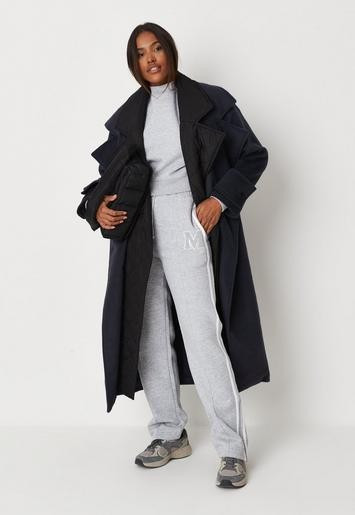 Missguided - Navy Quilt Lining Detail Belted Oversized Trench Coat | Missguided (UK & IE)