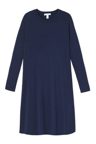 Bamboo Long Sleeve Lounge Dress in Navy | LAKE Pajamas