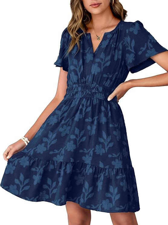 Simplee Womens Summer Floral Dress Casual Short Sleeve V Neck Empire Waist Boho Flowy A Line Mini... | Amazon (US)