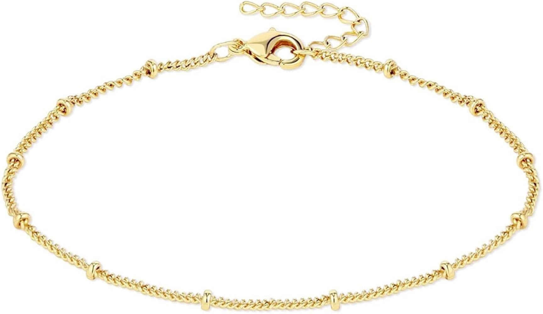 Womens Dainty Gold Chain Bracelet,Simple Layered Chain Bracelets,Beaded Turquoise Bracelet,Charm ... | Amazon (US)