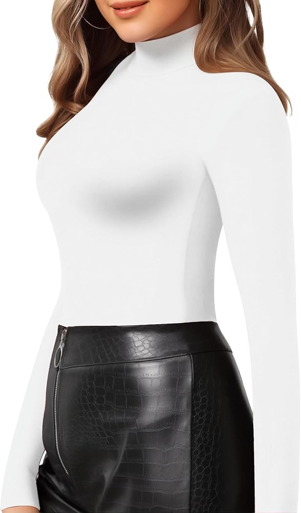 MANGOPOP Women's Mock Turtle Neck Slim Fit Long Sleeve Shirts Fall Fashion Tight Tops Basic Tee W... | Amazon (US)