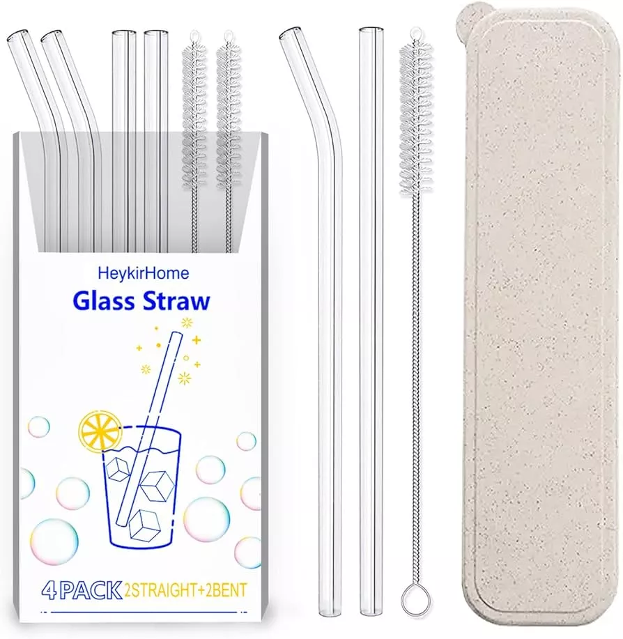 NETANY 12-Pack Reusable Glass Straws, Clear Glass Drinking Straw, 10''x10  MM, Set of 6