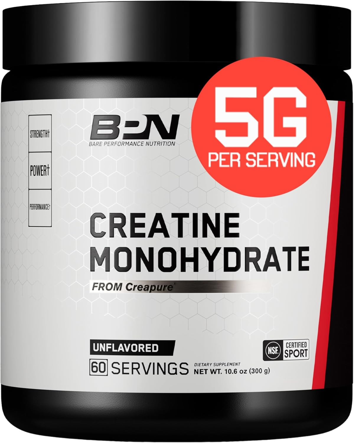 BARE PERFORMANCE NUTRITION, BPN Pure Creatine Monohydrate Powder By Creapure, 5g of Creatine per Serving, Supports Muscle Growth, Unflavored Creatine Powder, 60 Servings | Amazon (US)