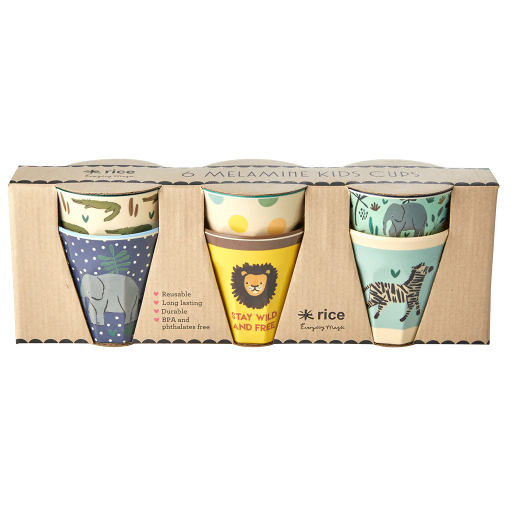 Melamine Cups with Assorted Jungle Print - Small - 6 pcs. in Gift Box | Rice By Rice