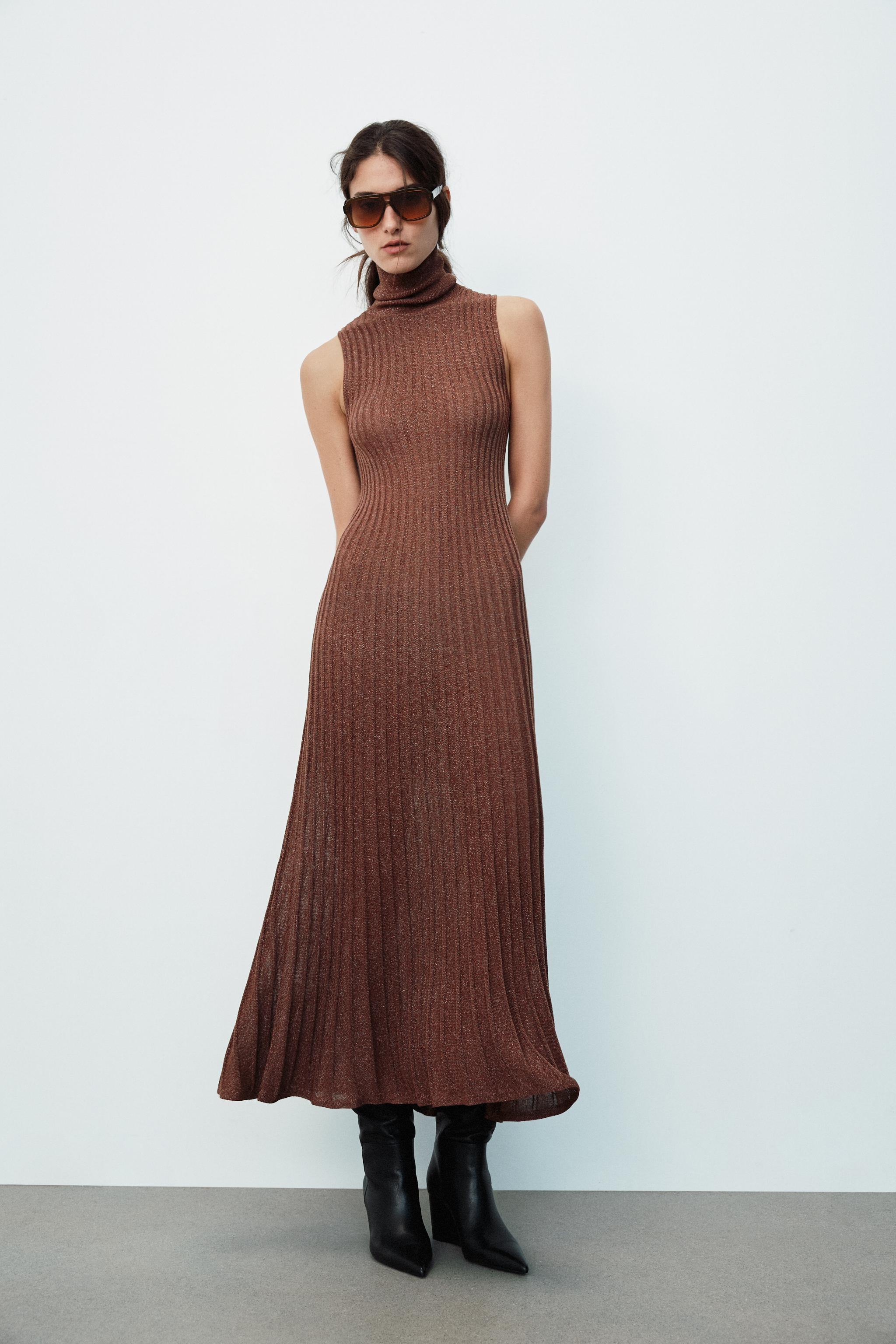 METALLIC YARN RIBBED MAXI DRESS | Zara US