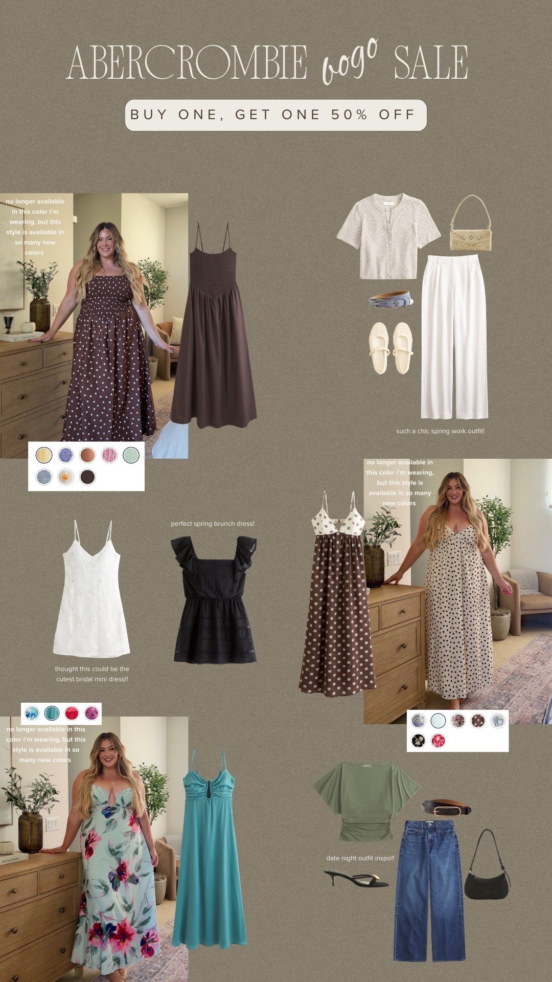 Abercrombie is currently having a BOGO sale! Buy one, get one 50% off 🌟 so many dresses that I love are on sale in different colors (not available in my same colors/patterns)! 

I’m wearing an xl in the dresses!

#LTKootd #LTKSaleAlert #LTKMidsize