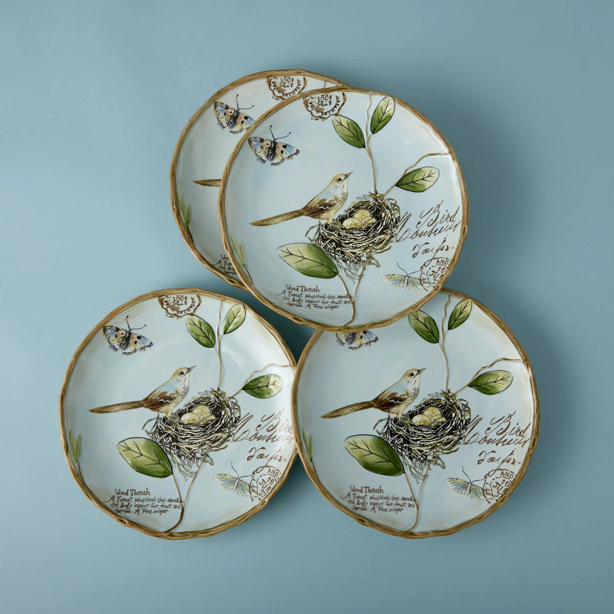 Take a look into natures sketchbook at the Set of 4 Blue Toulouse Bird Accent Plates by Fitz and ... | Wayfair North America