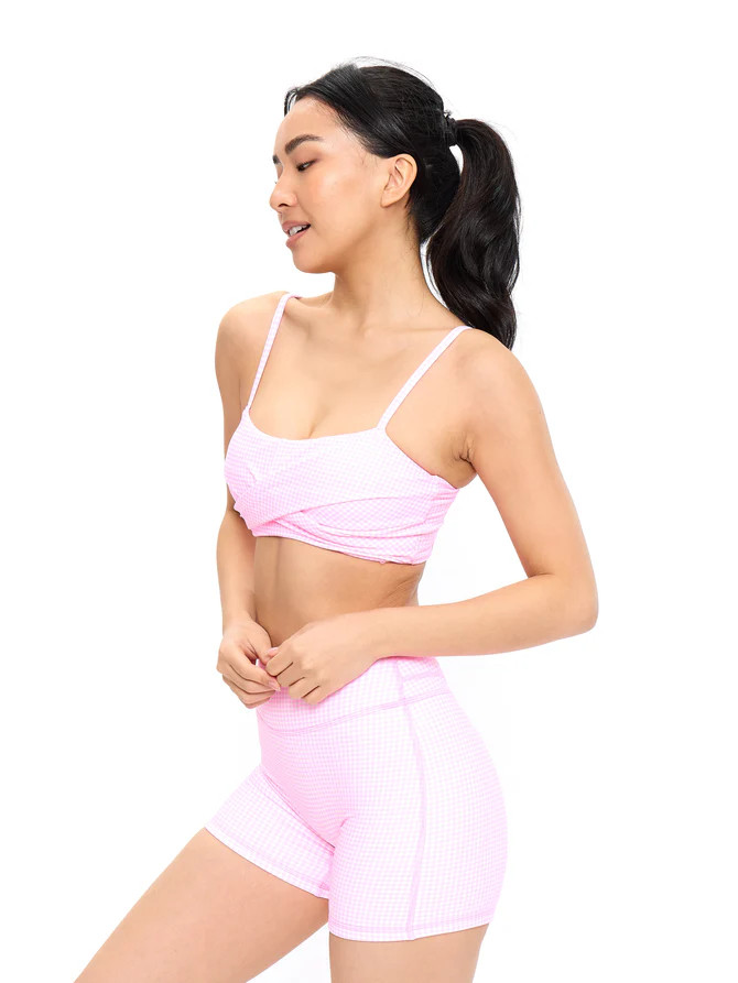Ivy Wrap Sports Bra - Pink Gingham | Buffbunny