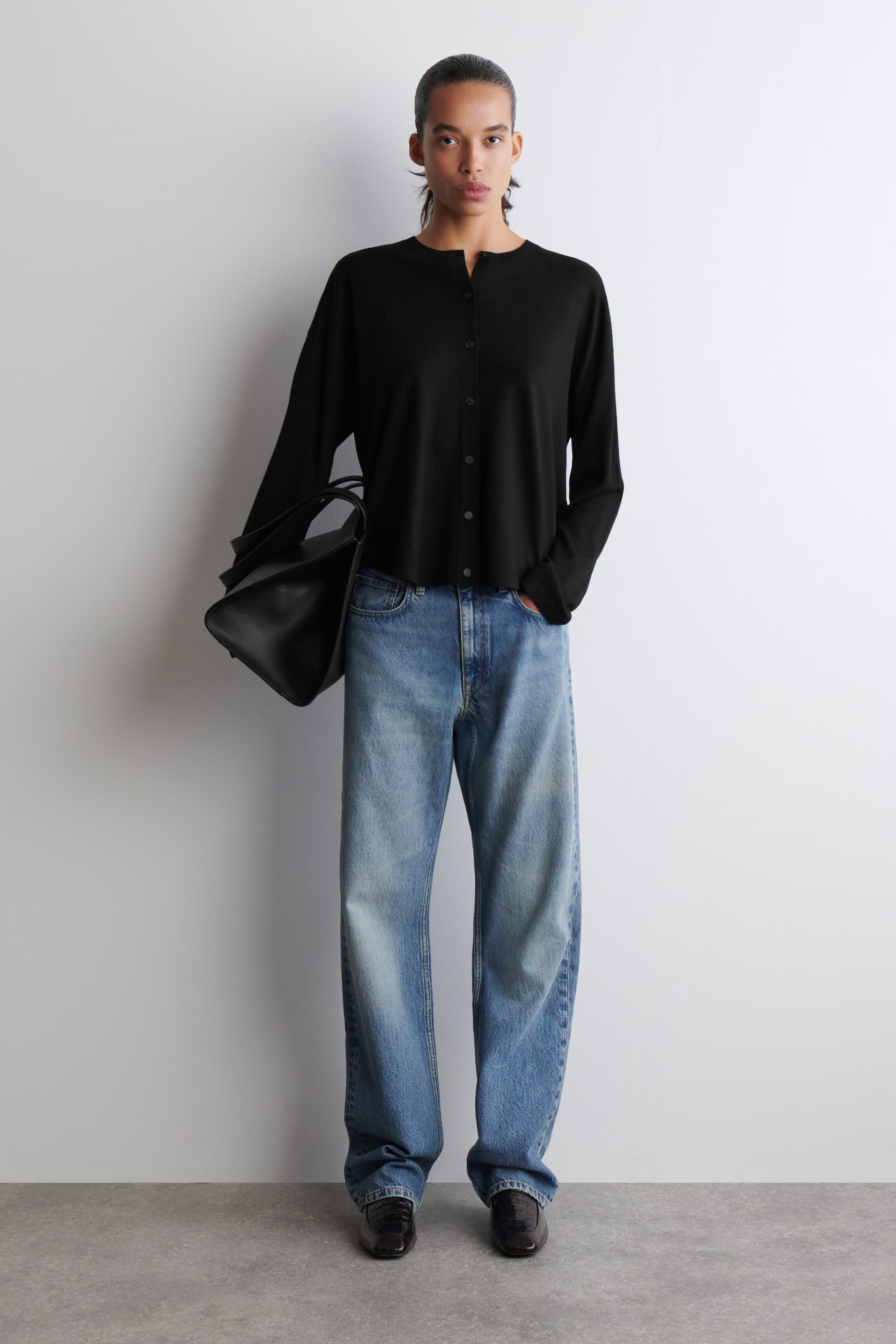 CIRCLE-CUT MERINO WOOL CARDIGAN - BLACK | COS GB | COS UK