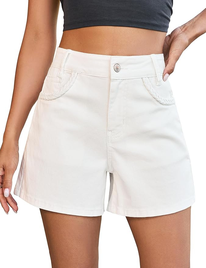 luvamia Jean Shorts for Women Trendy Wide Leg Mid Thigh Casual Summer Stretchy Denim Shorts Jorts... | Amazon (US)