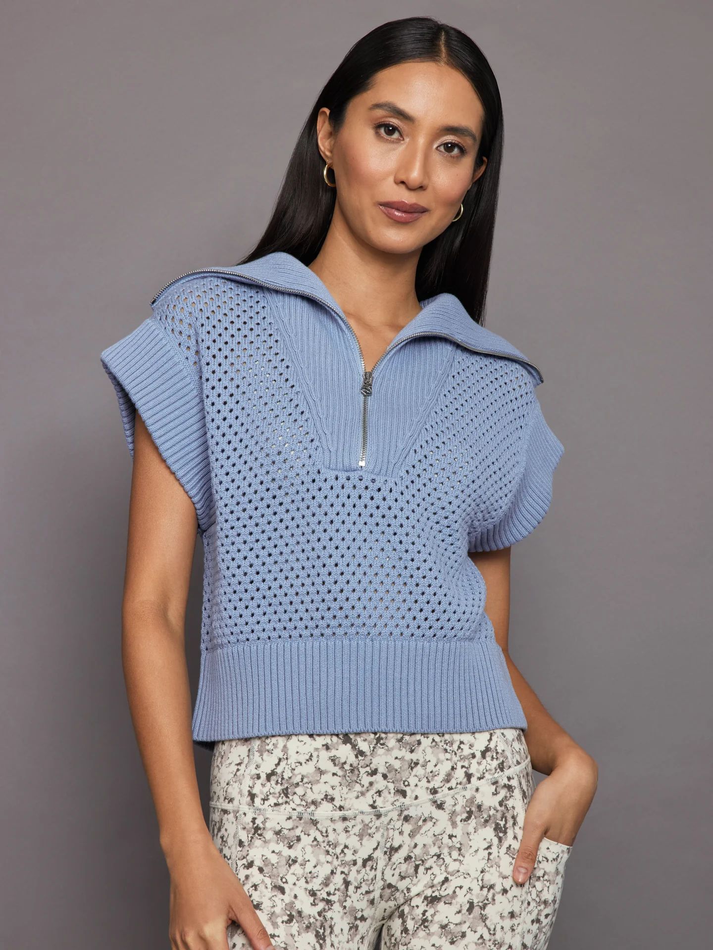 Mila Half Zip Knit - Ashley Blue | Carbon38