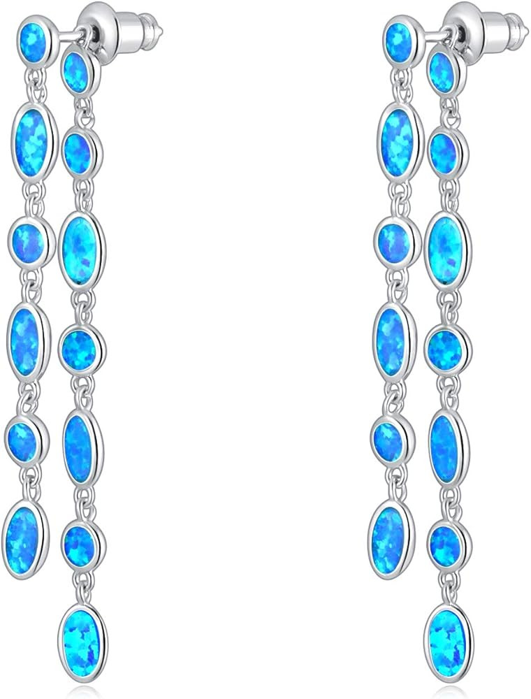 CiNily 18K White Gold Plated Opal Sutd Drop Earrings for Women Ladies Gemstone Dangle Earrings Op... | Amazon (US)