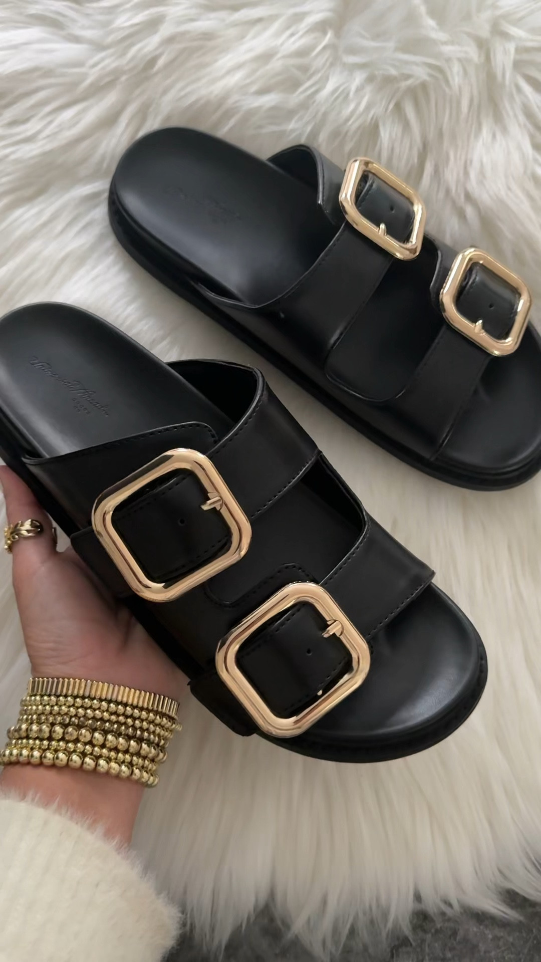 Women's Collin Double Buckle Footbed Sandals - Universal Thread only $30. Go up a half size 