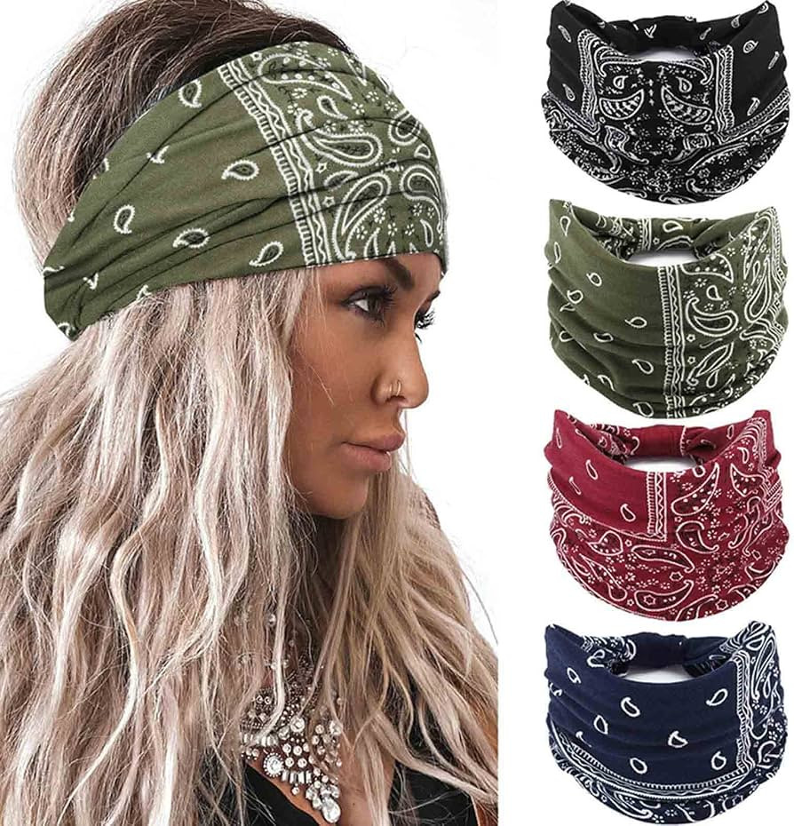 Acenail Wide Headbands Women Knotted Turban Headband Elastic Non Slip Hairbands Floral Workout He... | Amazon (US)