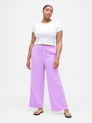 Mid Rise Linen-Blend Pull-On Wide-Leg Pants | Gap Factory