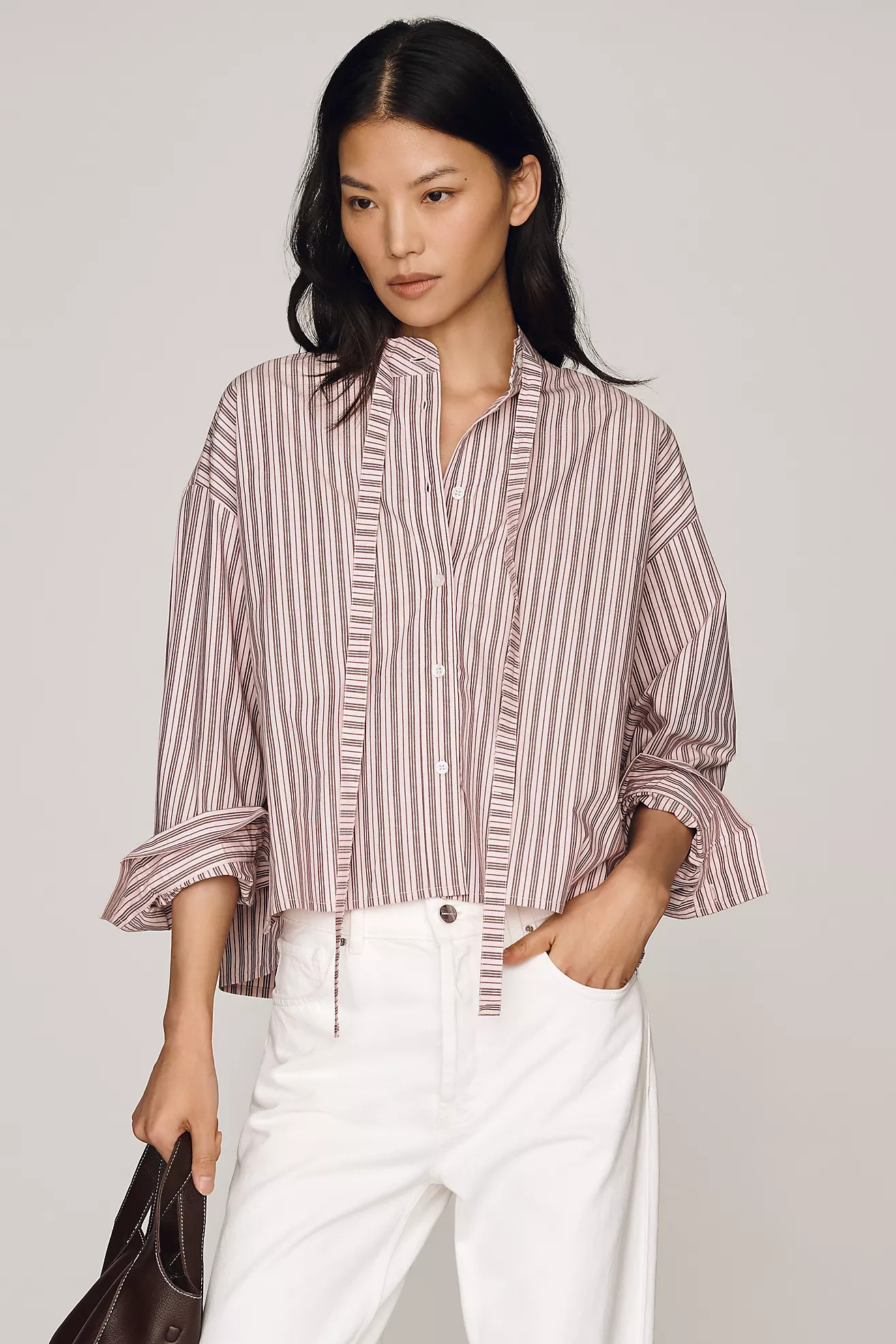 Maeve 100% Cotton Tie-Neck Buttondown Shirt | Anthropologie (US)