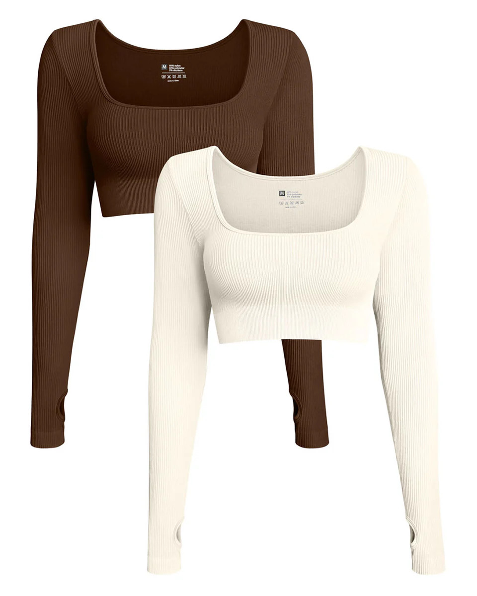 Square Neck Long Sleeve Crop Tops | Oqq