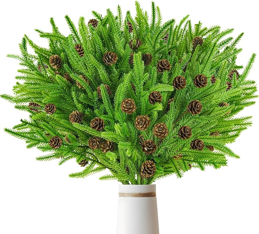 16PCS Christmas Norfolk Pine Stems, Real Touch 18 Inches Artificial Norfolk Pine Branches with Pi... | Amazon (US)