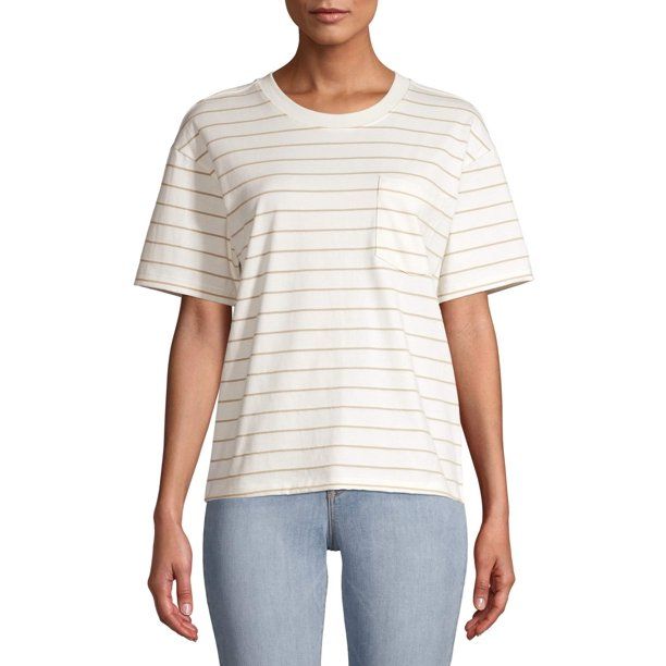 Time and Tru Womens Pima Cotton Boyfriend T-shirt, Striped | Walmart (US)