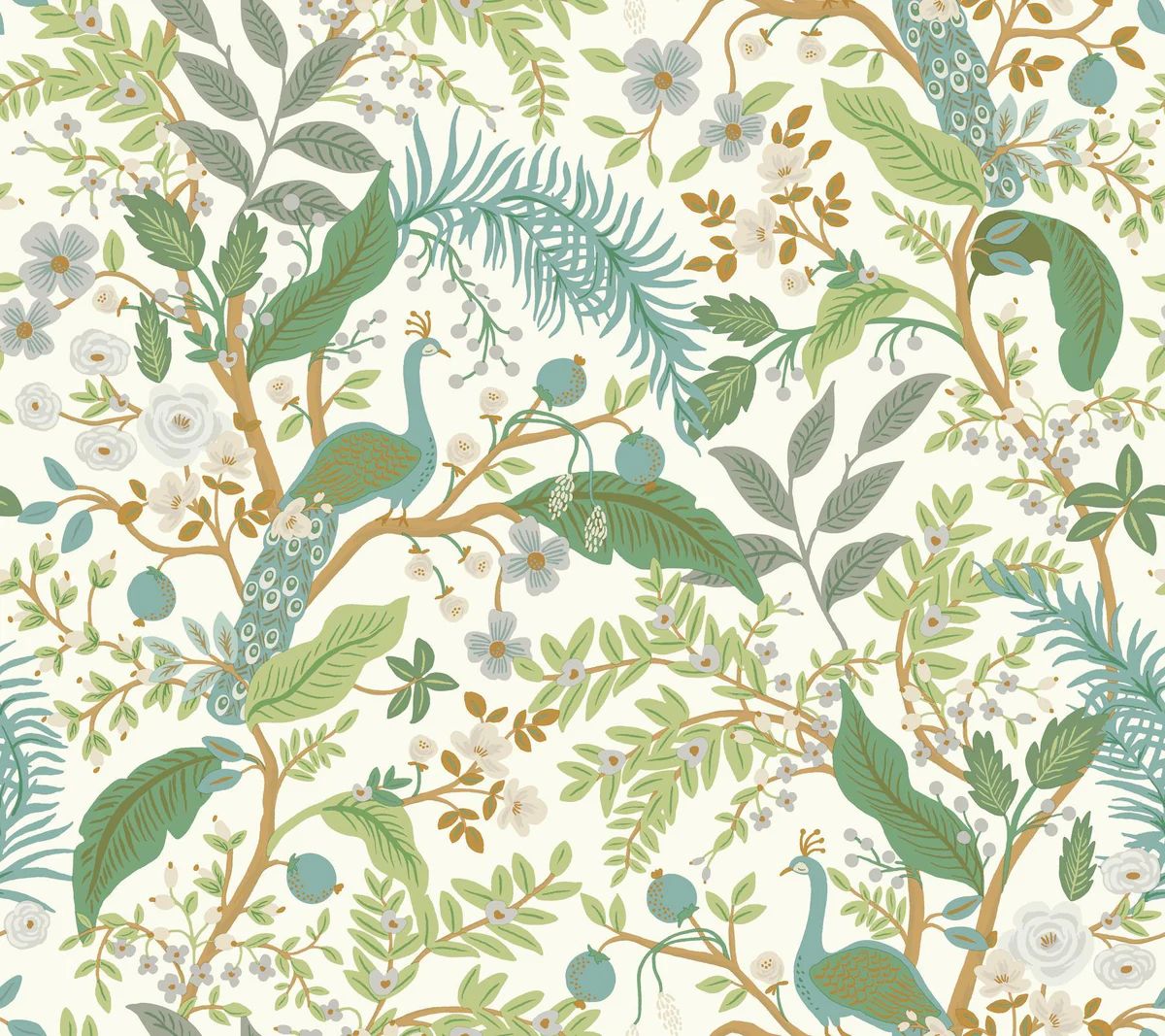 Rifle Paper Co. Peacock Garden White Peel And Stick Green Wallpaper | DecoratorsBest | DecoratorsBest