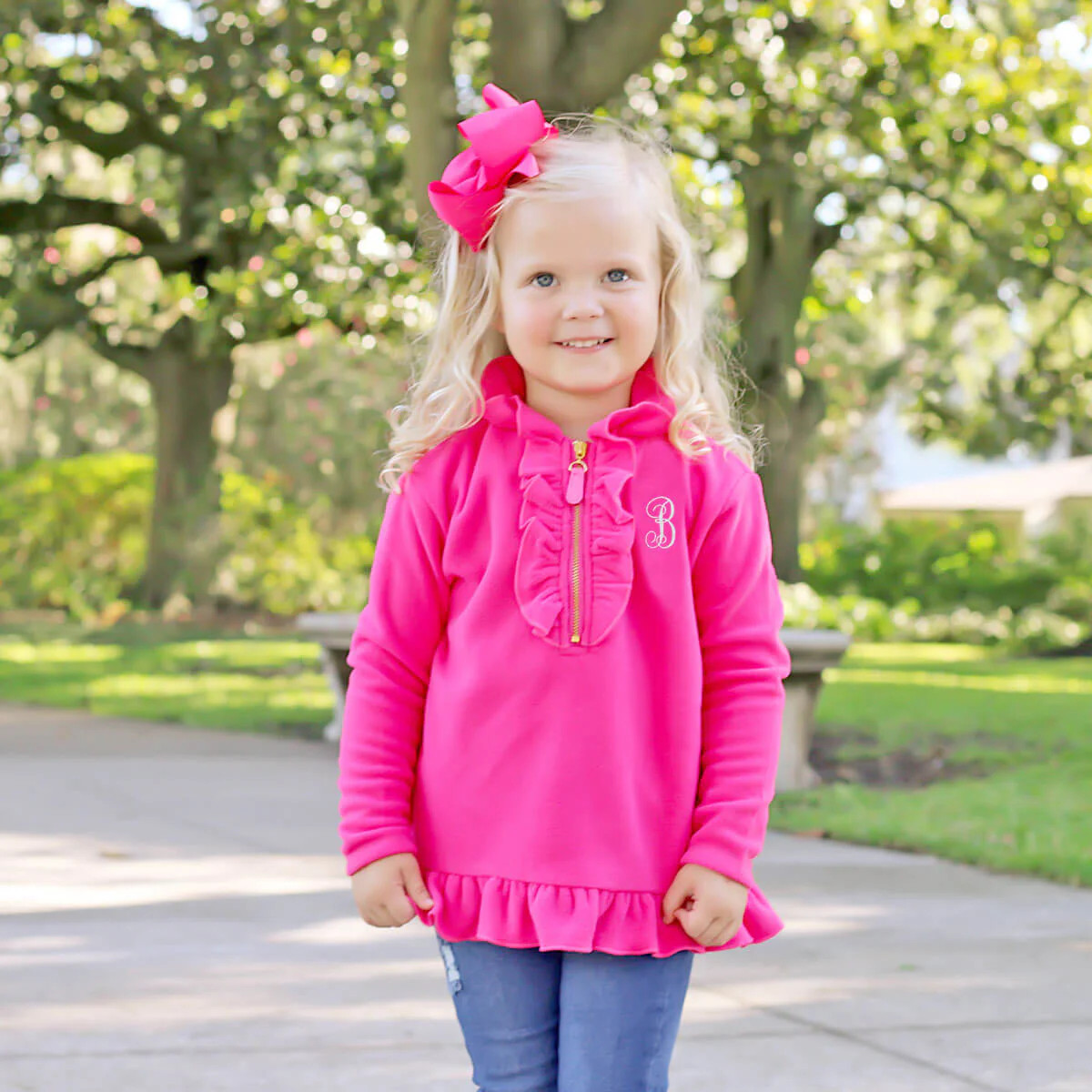 Pink Half Zip Ruffle Fleece Jacket | Classic Whimsy